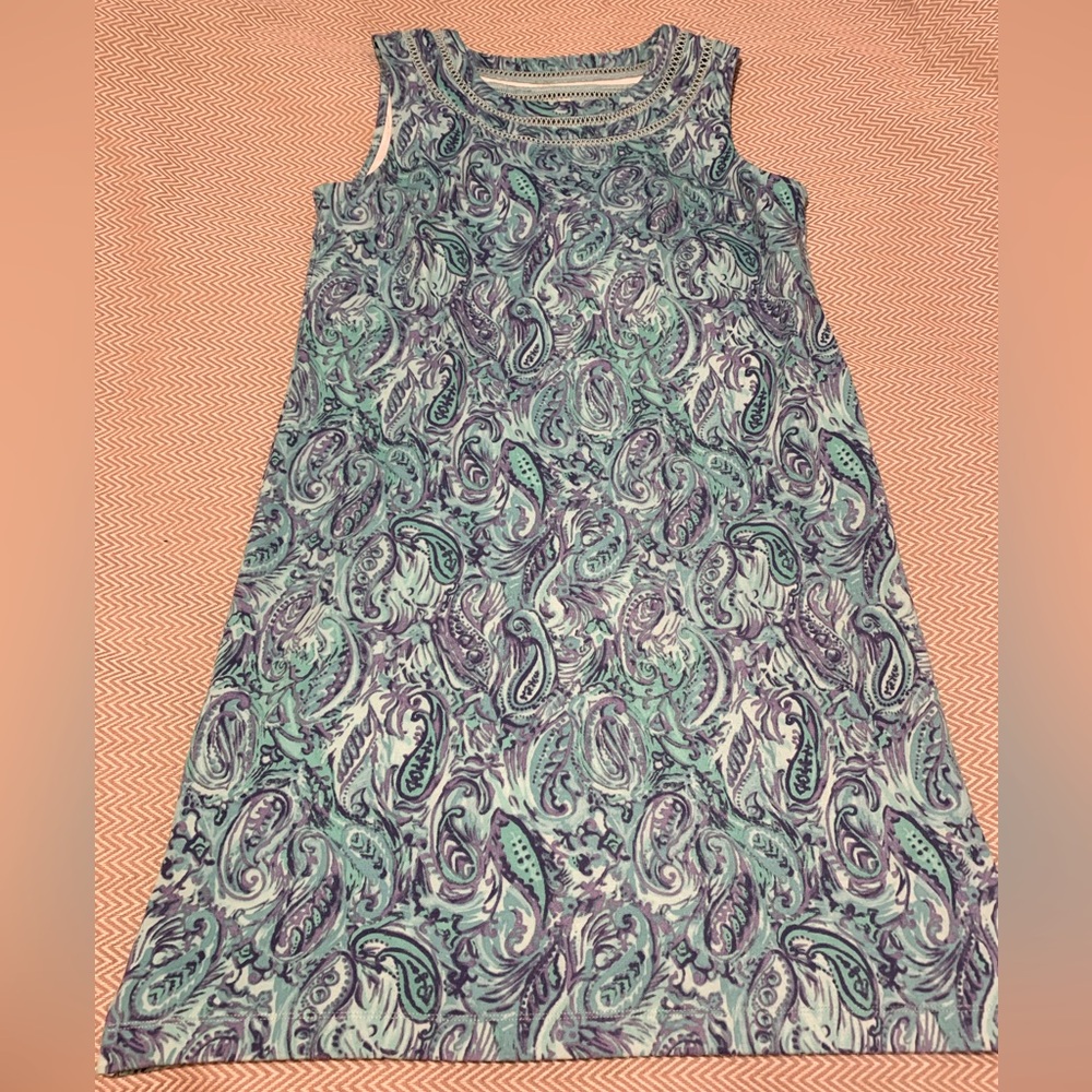 Talbots teal & purple paisley sundress. Super soft. Crochet neckline. Size M.